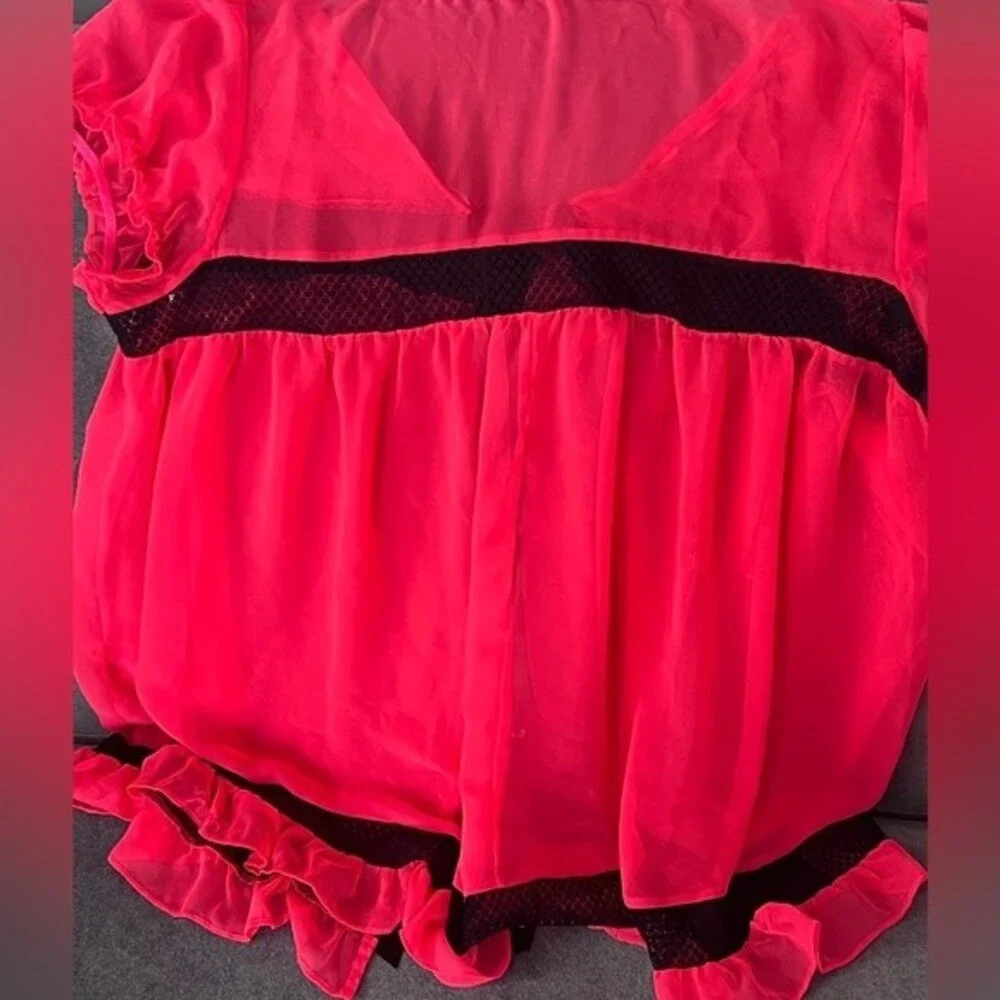 Victoria's Secret Babydoll Robe SZ M Babydoll Pink Melon satin ribbon tie Rare